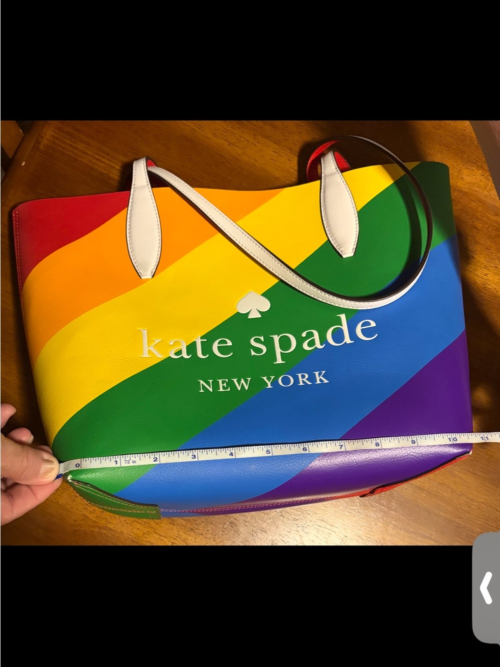 Limited edition Kate spade Rainbow Diagonal Stripe Tote - White Handles w/Pouch - Picture 6 of 9